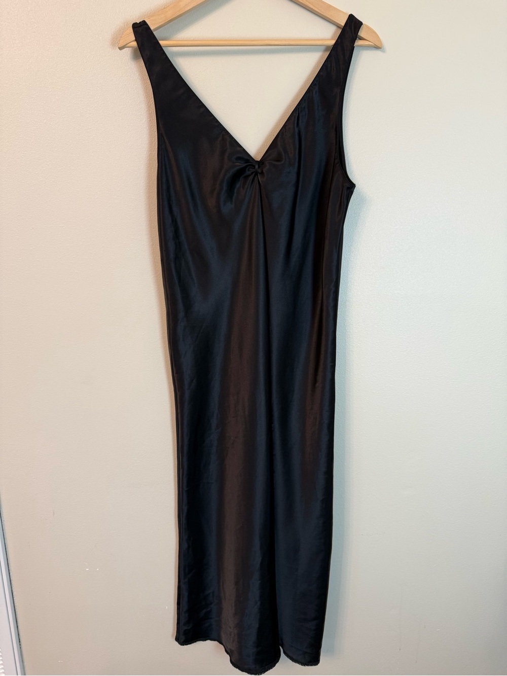 Oscar de la Renta Black Satin Slip Gown Dress Lace Hem Size L - Picture 3 of 6